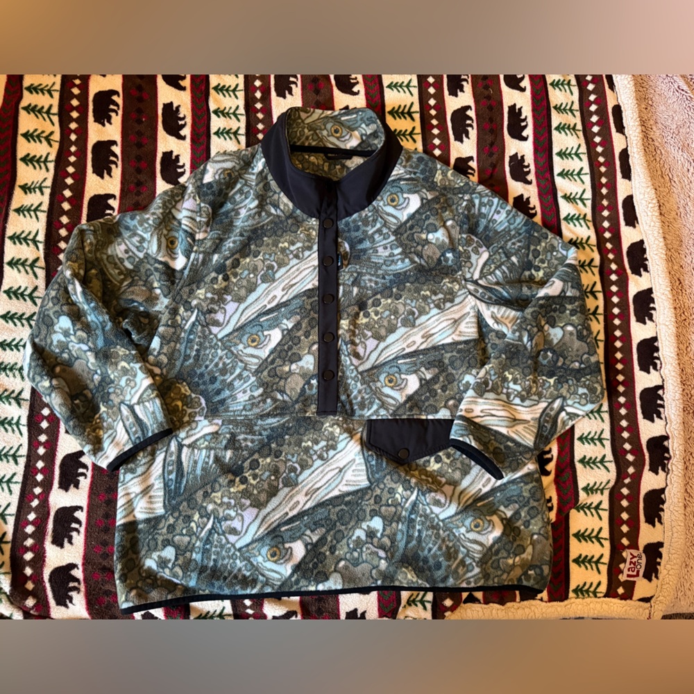Trout Patterned Button-Up Fleece - image 1